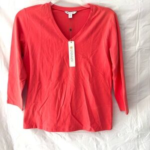NWT Spanner Comfort Zone Coral V-Neck Tee Cotton V-Neck 3/4 Sleeves SZ M